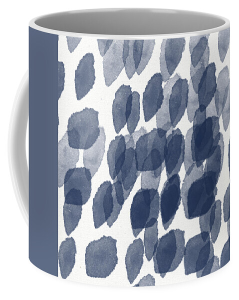 Abstract Painting Coffee Mug featuring the mixed media Indigo Rain- abstract blue and white painting by Linda Woods