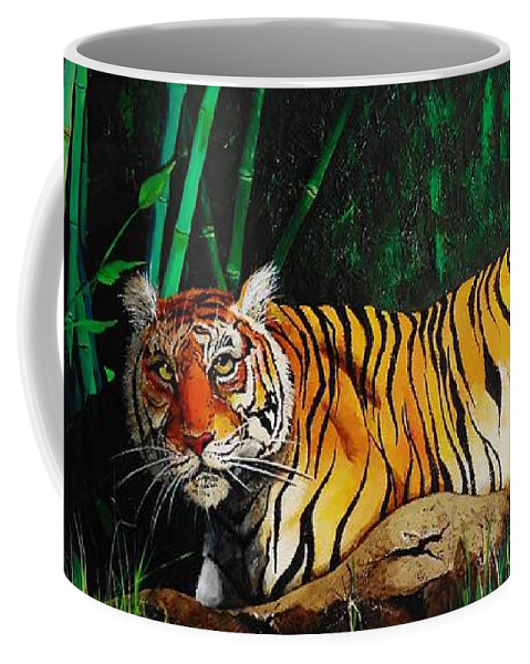 Animals Coffee Mug featuring the painting Indochinese tiger by Dana Newman