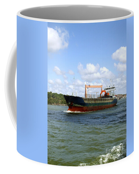 Afloat Coffee Mug featuring the photograph Industrial Cargo Ship by Antony McAulay