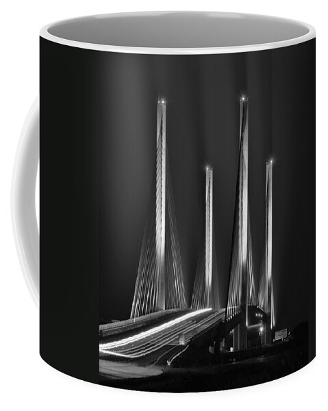 Beach Bum Pics Coffee Mug featuring the photograph Inlet Bridge Light Trails in Black and White by Billy Beck