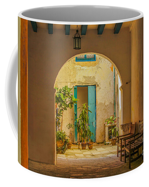 Cuba Coffee Mug featuring the photograph Inner courtyard in caribbean house by Patricia Hofmeester