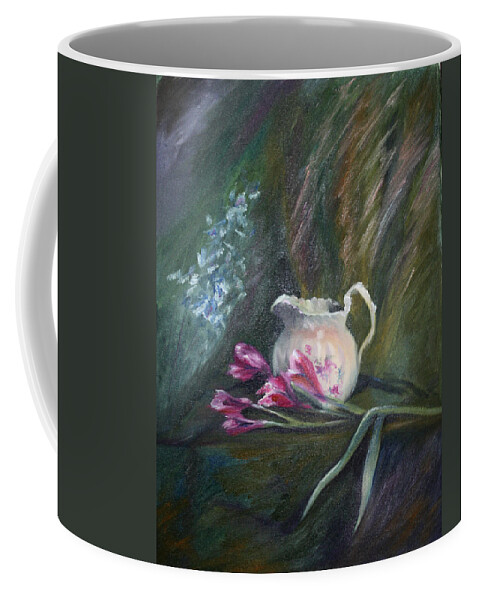 Floral Coffee Mug featuring the painting Inside or Outside by Mary Beglau Wykes