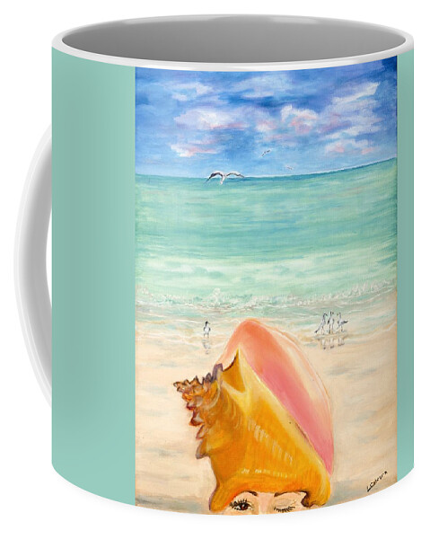 Key West Coffee Mug featuring the painting Inside the Head of a Conch Woman by Linda Cabrera