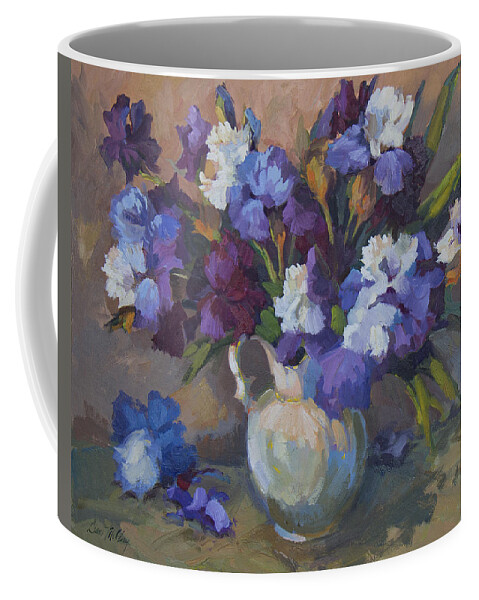 Irises Coffee Mug featuring the painting Irises by Diane McClary