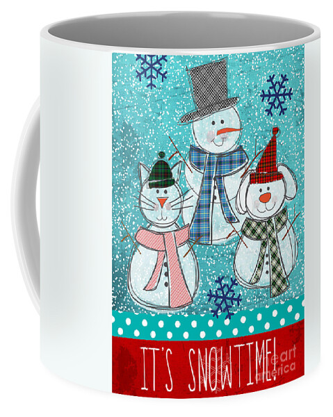 Snowman Coffee Mug featuring the painting It's Snowtime by Linda Woods