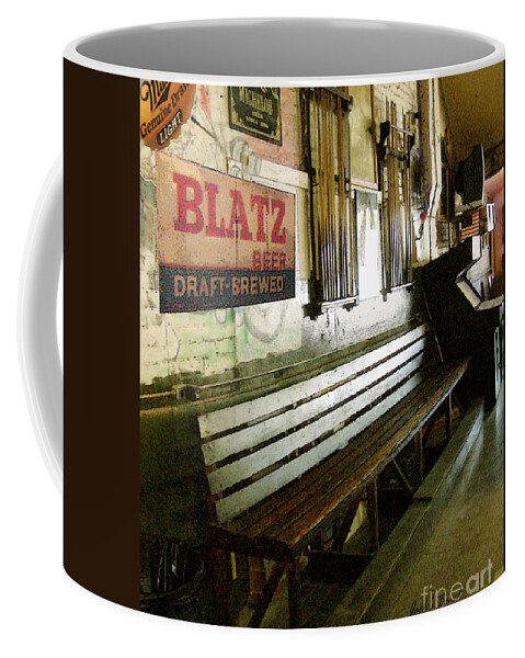 Jacks Pool Room Coffee Mug featuring the photograph Jack's Bench by Lee Owenby