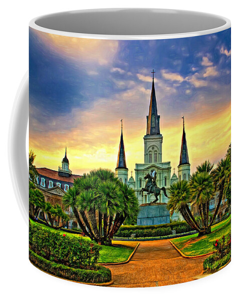 French Quarter Coffee Mug featuring the photograph Jackson Square Evening - Paint by Steve Harrington