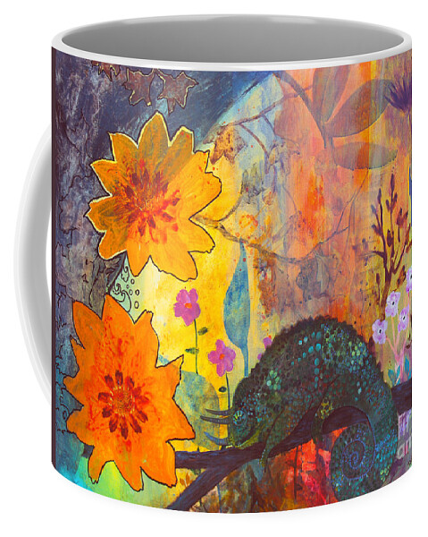 Chameleon Coffee Mug featuring the painting Jackson's Chameleon by Robin Pedrero