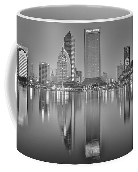 Jacksonville Coffee Mug featuring the photograph Jacksonville Florida Black and White Panoramic View by Frozen in Time Fine Art Photography