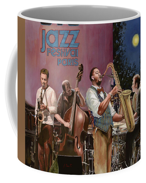 Jazz Coffee Mug featuring the painting jazz festival in Paris by Guido Borelli
