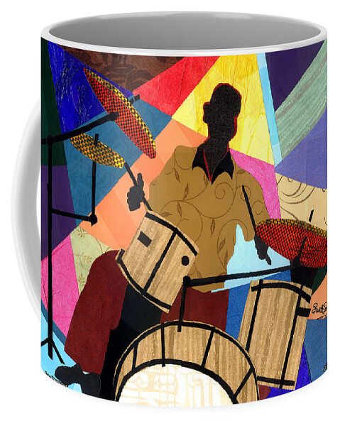 Everett Spruill Coffee Mug featuring the mixed media Jazzy Drummer by Everett Spruill