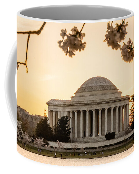 Cherry Blossom Coffee Mug featuring the photograph Jefferson Memorial at Sunrise by SAURAVphoto Online Store