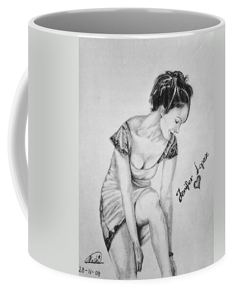 Jennifer Lopez Coffee Mug featuring the drawing Jeniffer Lopez by Alban Dizdari