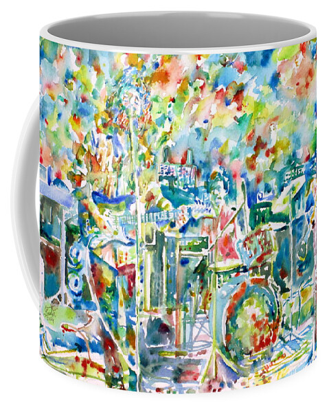 Jerry Garcia Coffee Mug featuring the painting JERRY GARCIA and the GRATEFUL DEAD live concert - watercolor portrait by Fabrizio Cassetta