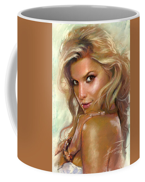 Jessica Simpson Coffee Mug featuring the drawing Jessica Simpson by Viola El