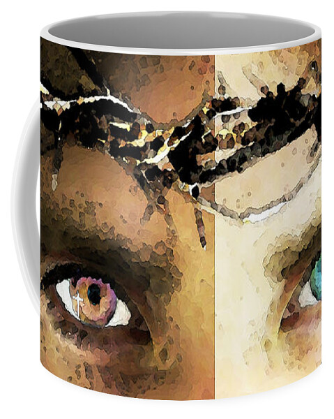 Christian Coffee Mug featuring the painting Jesus Christ - How Do You See Me by Sharon Cummings