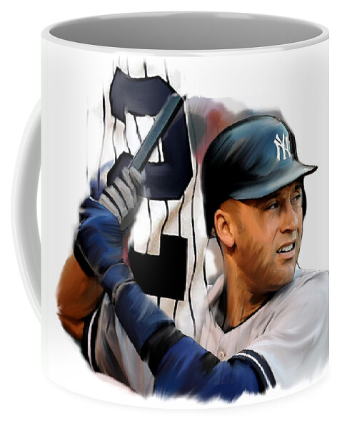 Dereck Jeter Art Work Paintings Coffee Mug featuring the painting Derek Jeter 2 by Iconic Images Art Gallery David Pucciarelli