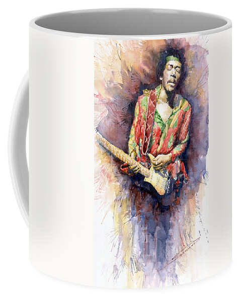 Watercolor Coffee Mug featuring the painting Jimi Hendrix 09 by Yuriy Shevchuk