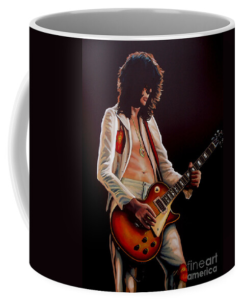 Jimmy Page Coffee Mug featuring the painting Jimmy Page in Led Zeppelin Painting by Paul Meijering