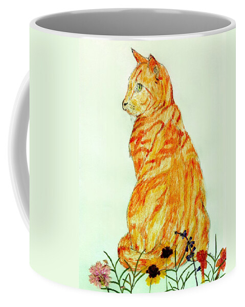 Cat Coffee Mug featuring the drawing Jinj by Stephanie Grant