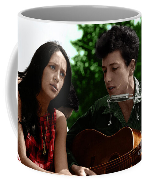 Joan Baez Coffee Mug featuring the photograph Joan Baez with Bob Dylan #2 by Celestial Images