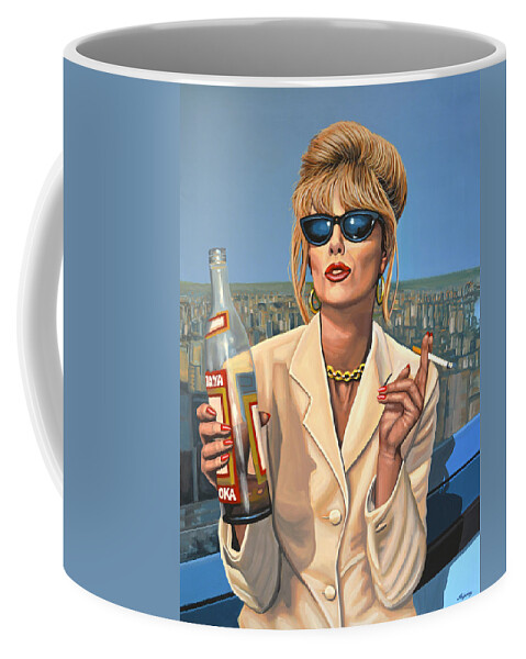 Joanna Lumley Coffee Mug featuring the painting Joanna Lumley as Patsy Stone by Paul Meijering