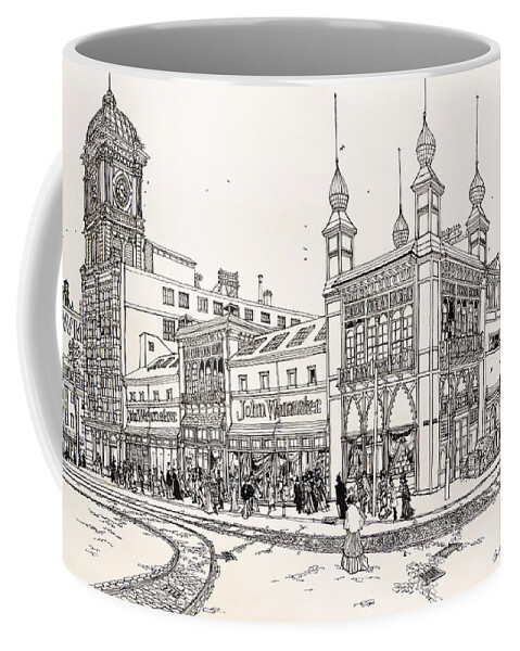 Old Philadelphia Coffee Mug featuring the drawing John Wanamaker's Grand Depot by Ira Shander