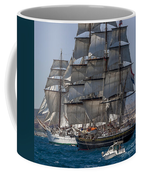 Tall Ships Coffee Mug featuring the photograph Juan Sebastian Elcano and Stad Amsterdam by Pablo Avanzini