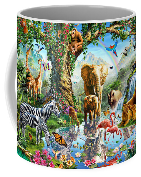 Adrian Chesterman Coffee Mug featuring the digital art Jungle Lake by MGL Meiklejohn Graphics Licensing