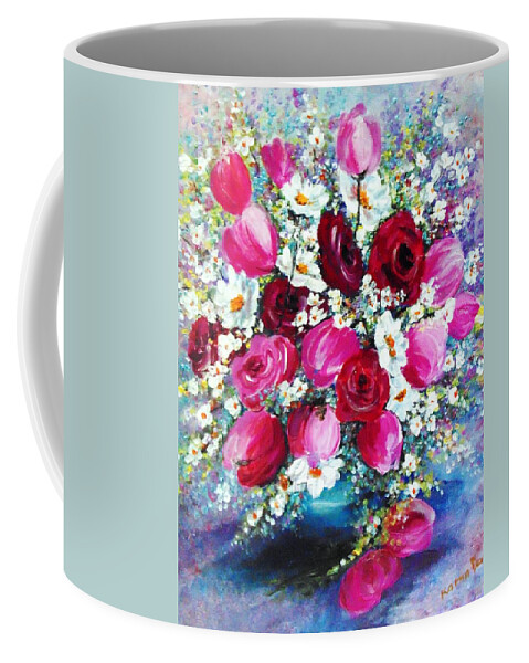 Pink Flowers Coffee Mug featuring the painting Just Flowers by Karin Dawn Kelshall- Best