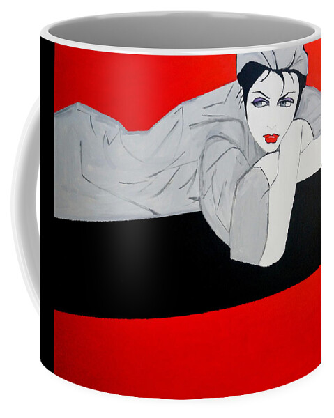Art Deco Just Relaxing Coffee Mug featuring the painting Just Relaxing by Nora Shepley