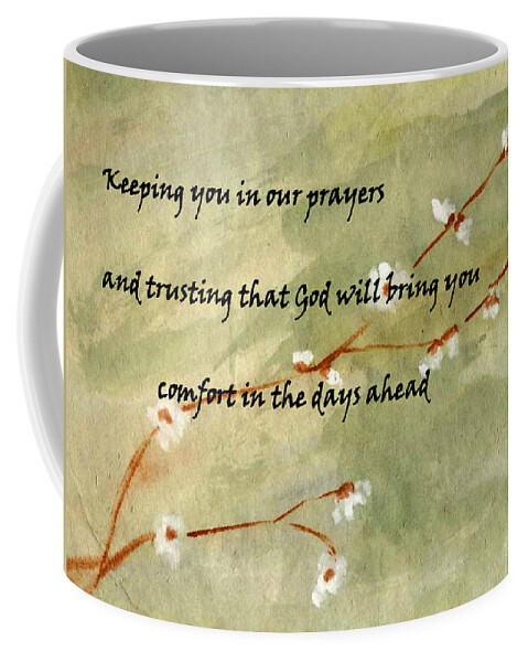 Sympathy Coffee Mug featuring the painting Keeping you in our prayers by Linda Feinberg