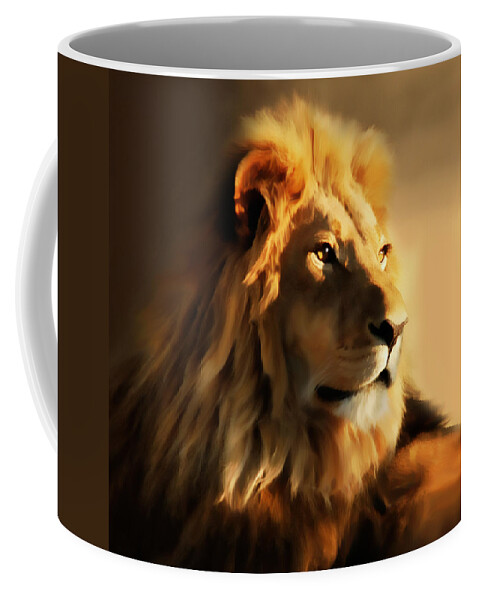 Colorful Coffee Mug featuring the painting King Lion Of Africa by Georgiana Romanovna