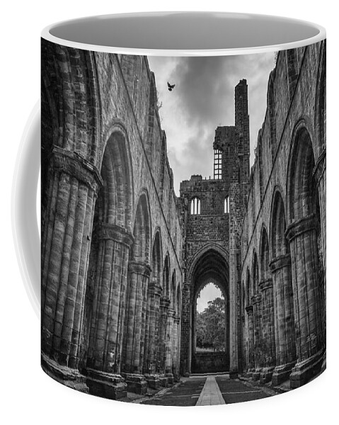 Kirkstall Coffee Mug featuring the photograph Kirkstall Abbey BW by Pablo Lopez