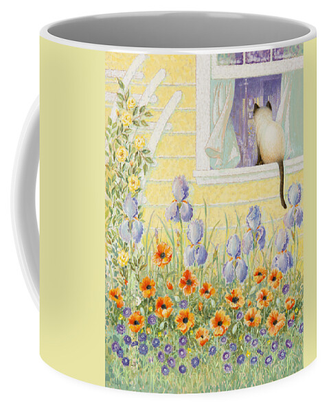 Cat Coffee Mug featuring the painting Kitty in the Window by Lynn Bywaters