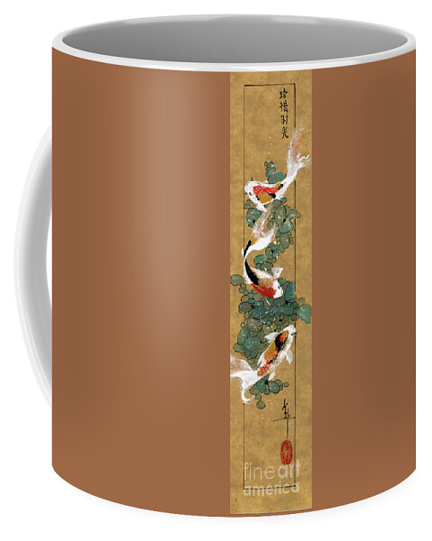 Koi Coffee Mug featuring the painting Koi and River Stones - C258 #1 by Linda Smith