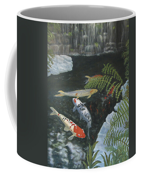 Karen Zuk Rosenblatt Art And Photography Coffee Mug featuring the painting Koi fish by Karen Zuk Rosenblatt
