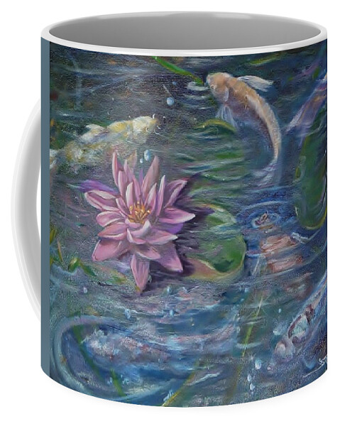 Curvismo Coffee Mug featuring the painting Koi Pond by Sherry Strong