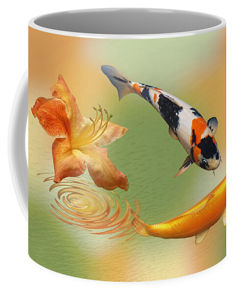 Fish Coffee Mug featuring the photograph Koi With Azalea Ripples Dreamscape by Gill Billington