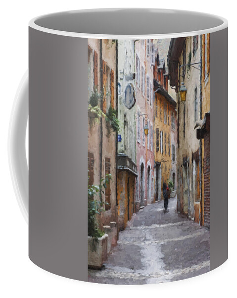 Annecy Coffee Mug featuring the photograph La Pietonne a Annecy - France by Jean-Pierre Ducondi
