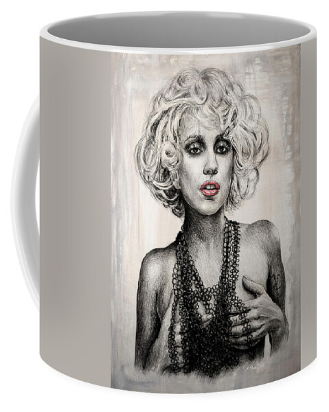 Lady Gaga Coffee Mug featuring the drawing Lady GaGa by Andrew Read