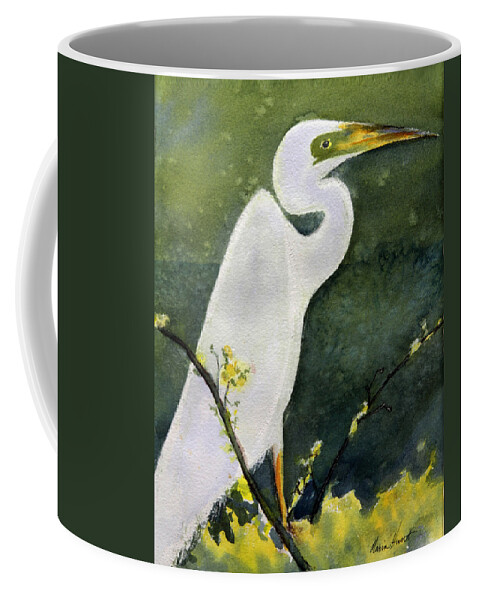  Egret Coffee Mug featuring the painting Lady in Waiting by Maria Hunt