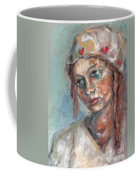 Woman Coffee Mug featuring the painting Lady of Hearts by Carrie Joy Byrnes