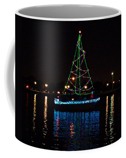 West End Boat Parade Coffee Mug featuring the photograph West End Boat Parade - Lights On The Lake, Lake Pontchartrain, New Orleans LA by Deborah Lacoste