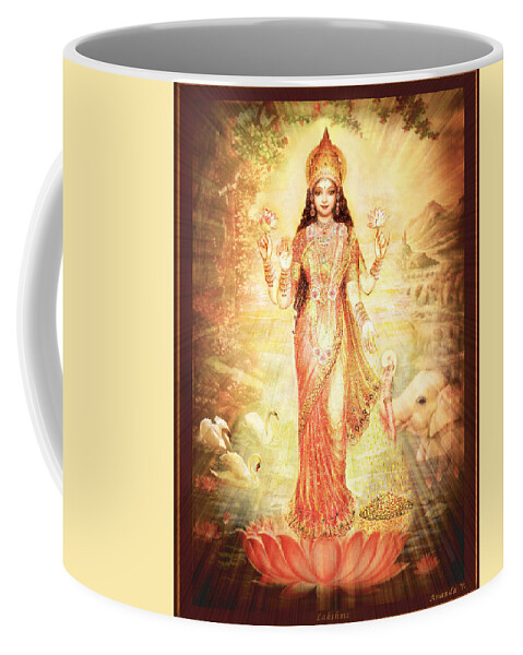 Goddess Coffee Mug featuring the mixed media Lakshmi Goddess of Fortune vintage by Ananda Vdovic