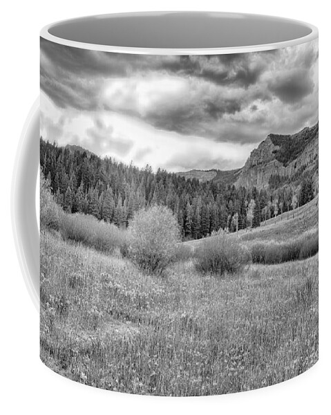 Lamar Valley Coffee Mug featuring the photograph Lamar Valley Looking Towards Specimen Ridge BW- Yellowstone by Belinda Greb