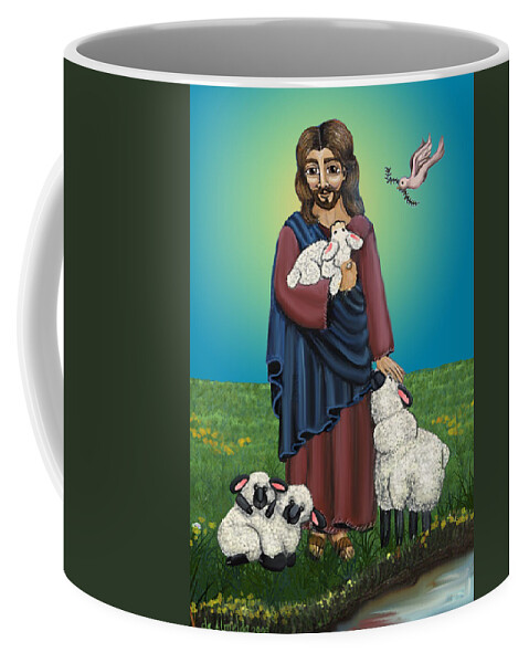 Folk Art Coffee Mug featuring the painting Lamb of God by Victoria De Almeida
