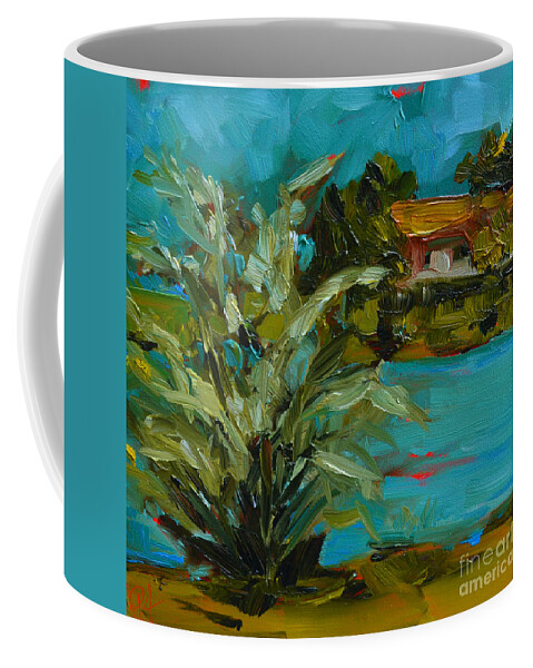 Landscape And Scenic House On A Lake Coffee Mug featuring the painting Landscape No. 2 by Patricia Awapara