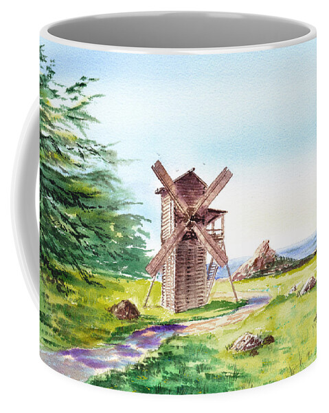 Landscape Coffee Mug featuring the painting Landscapes Of California Fort Ross Windmill by Irina Sztukowski