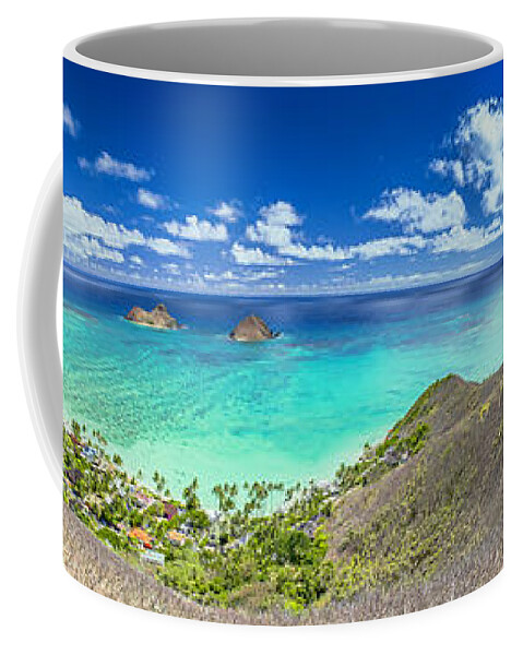 Lanikai Beach Coffee Mug featuring the photograph Lanikai Bellows and Waimanalo Beaches Panorama by Aloha Art
